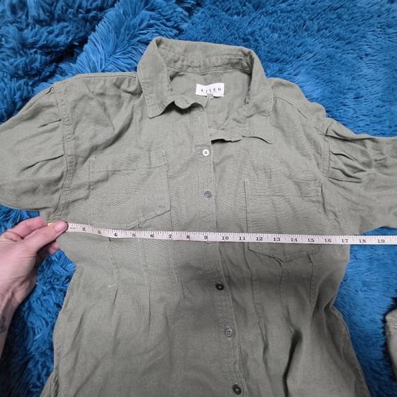 Risen Shirring Long Sleeve Raw Hem Dress With Tapered Waist And Pockets Size S. - Picture 12 of 12